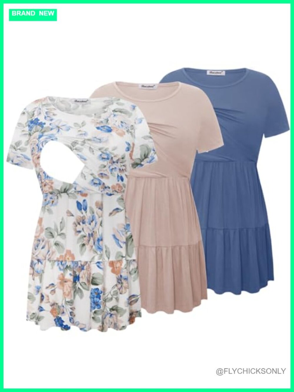 Nursing Tops 3-Pack Short Sleeve Scoop Neck Breastfeeding Shirts Rayon Elastane